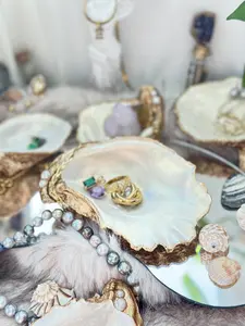 Handcrafted Gold Gilded Pearlized Oyster Shell | Coated in Resin | Holographic Pearlized Effect | Unique Home Décor, Jewelry Dish, or Gift