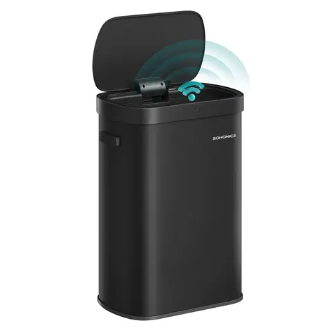 SONGMICS 13-Gallon (50L) Stainless Steel Kitchen Trash Can, 16.7"l x 10.7"w x 23.1"h Durable Splash-Resist Auto Sensing Bin with Wave/Touch Open, Soft-Close Lid, Smart Garbage Can for Home Waste Solution