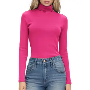 Women's Turtleneck Long Sleeve Shirts Casual Basic T Shirts Lightweight Base Layer Solid Slim Fit Tops