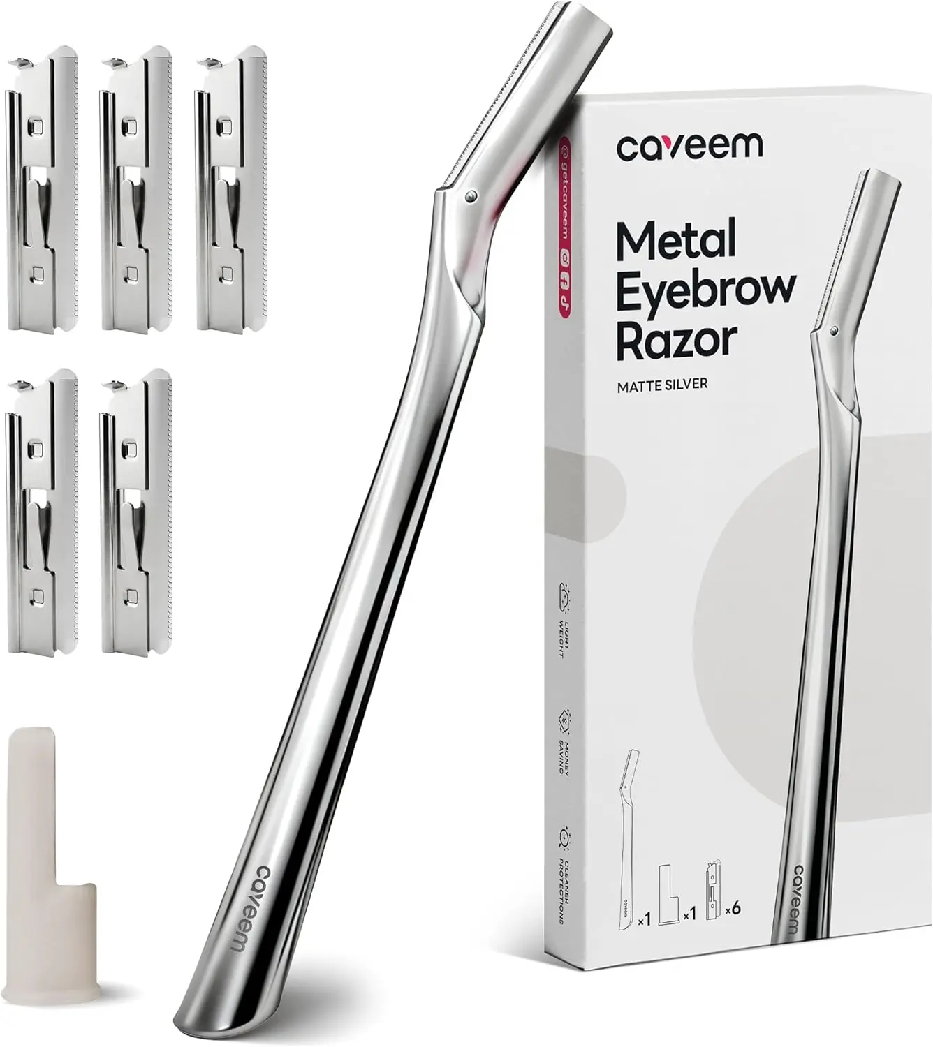 Eyebrow Razor, Face Razors for Women & Men, Dermaplane Razor for Face Exfoliation, Peach Fuzz Removal with 6 Blades (Matte Silver)