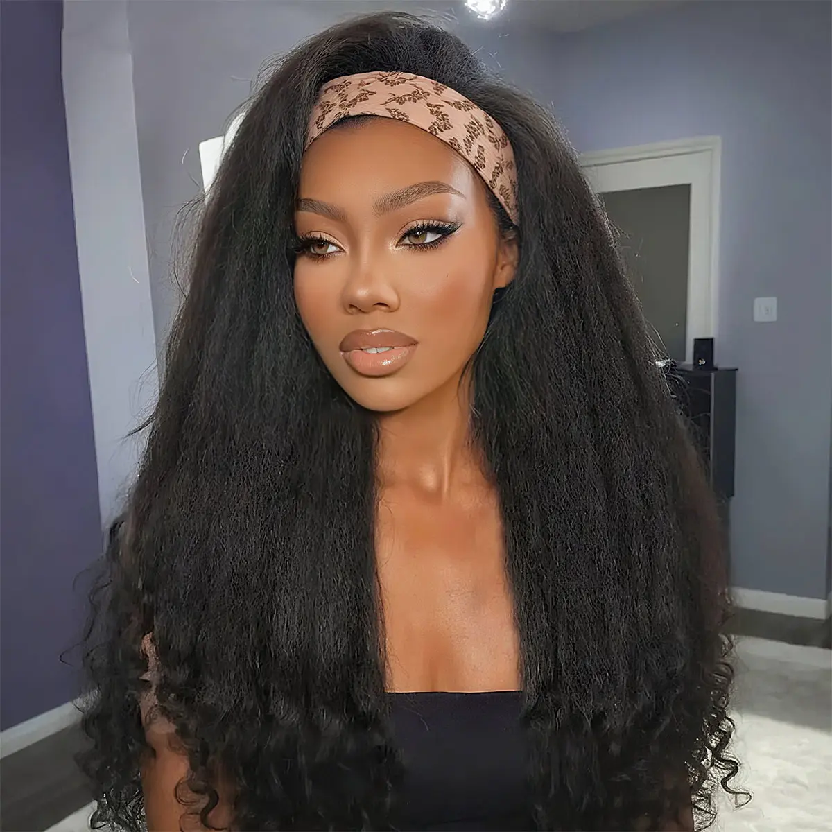 OQHAIR Yaki Spiral Curls Wear And Go Headband Wig for Women Glueless Wig with Headband Full Machine Made All-Day Secure Hold