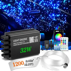 32W RGBW Starlight Headliner Kit, 2-in-1 Fiber Optic Star Lights with Twinkle & Meteor Effects, Bluetooth APP + 24-Key Remote Control, Music Mode, 12V PMMA Fiber Optic Cable for Car & Home Theater Decor