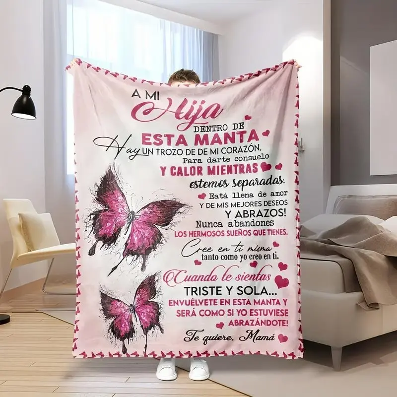 Pink Butterfly Custom Flannel Soft Warm Throw Blanket - Multi-Size, Gentle Touch, Parent Gift for Daughter, Valentine's Day/Christmas Room Decoration, Custom Flannel Blanket, Soft Warm Blanket summerwins