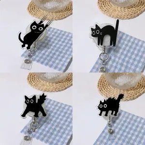 Cute Black Cat Nurse Badge Reel Retractable | Funny Medical ID Card Holder | Spooky Kitten Pediatric Nursing Name Tag | Whimsical Hospital Lanyard Clip Gift for Her