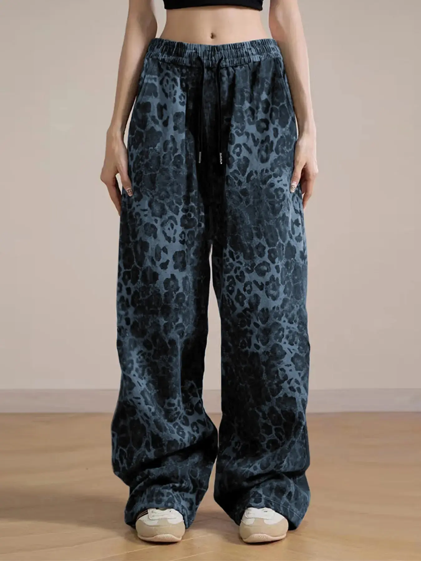 Men's Leopard Print Straight Leg Pants with Skeleton Graphic, Street Style American Urban Fashion, Trendy Casual Wear for Men, Streetwear, Aesthetic