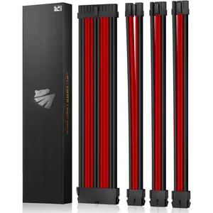 18AWG PSU  Extension Kit GPU PC Audio Video Power  Soft Braided Cables with Two Color Comb Kit 24P/8P to 6+2P/ 8P to 4+4P 30CM (Black and Red)