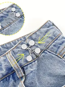 Adjustable Denim Belt Buckle Set, Unisex Seamless Metal Waistband, Casual Style, Silver Color, All Seasons, Detachable Buckles