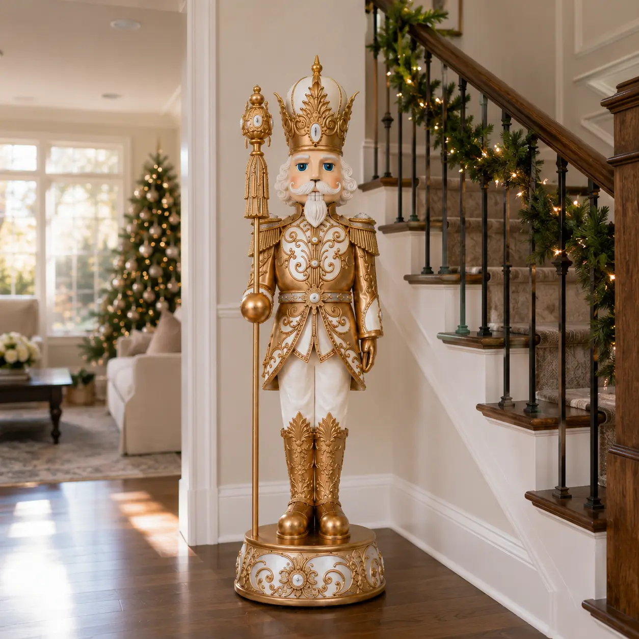 4 FT White & Gold LED Nutcracker Battery Operated