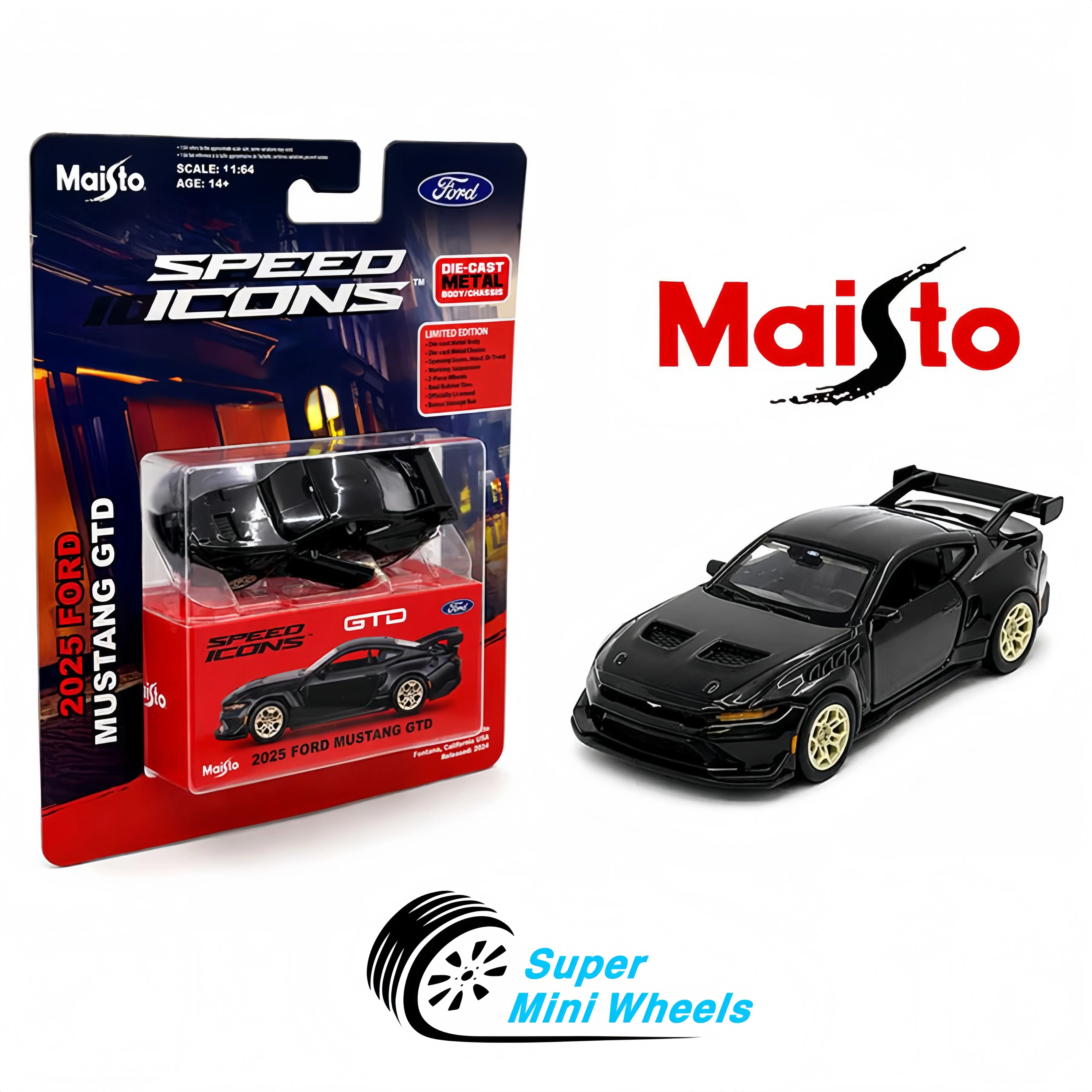 Maisto 1:64 Speed Icons - 2025 Ford Mustang GTD – Metallic Black