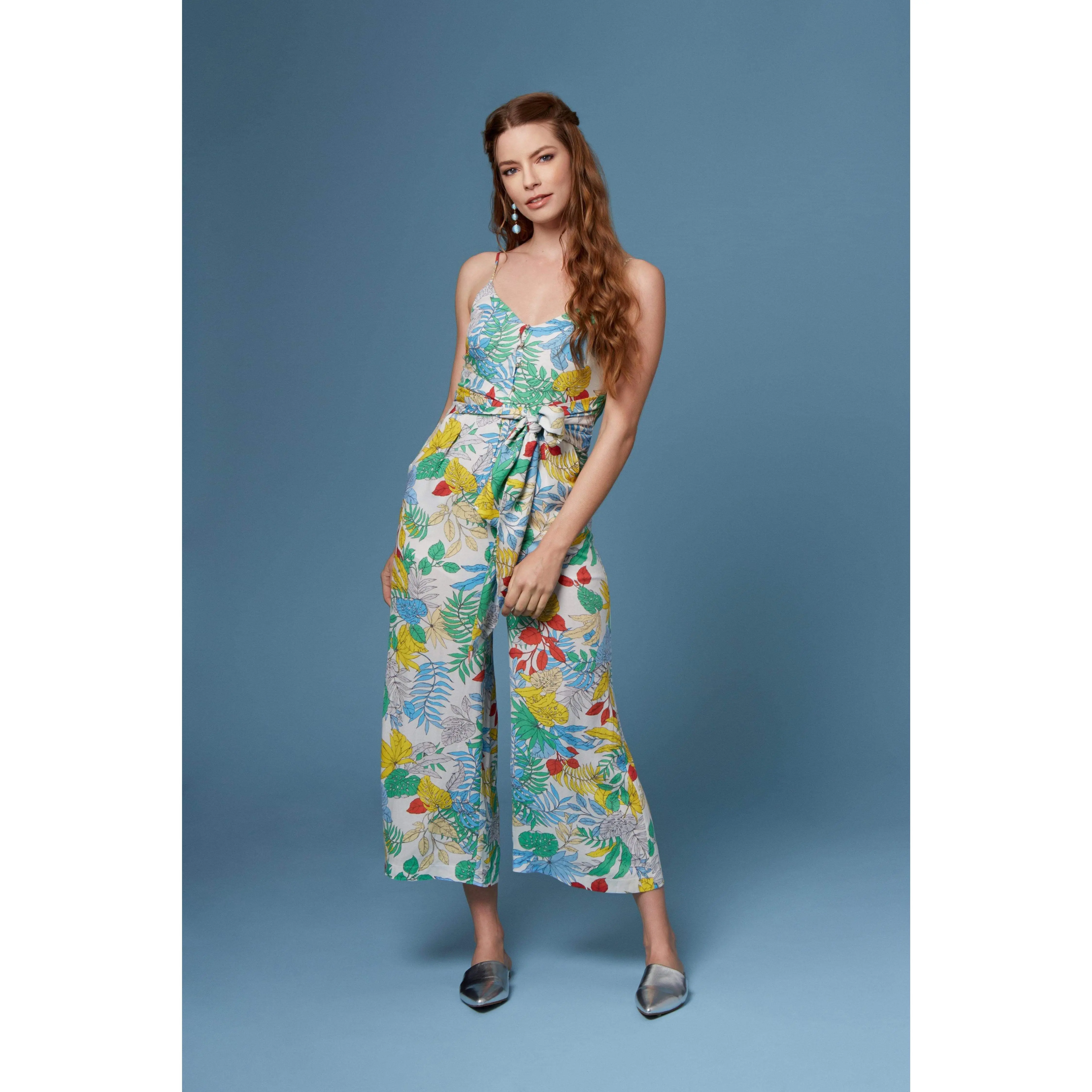 Vincent White Tropical Floral Print Culotte Jumpsuit by Lush