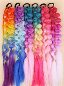 24 Inch Long Colorful Yaki Straight Hair Braid, Synthetic Bubble Hair Extensions for Women, Natural Fluffy Hairpiece for Daily & Party Hairstyle Ideas