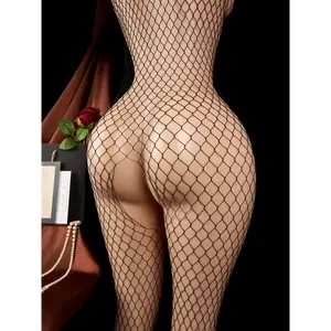 Hollow Mesh Sexy Bodysuit for Women - Crotchless & Breastless - Polyamide Elastane Blend - Solid Color - Elegant Lingerie - UP940010   Seamless Style