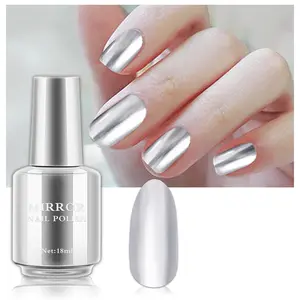 Silver Nail Polish Metallic Gel Nail Polish Long Lasting Mirror Effect Nail Polish Quick Dry Chrome Nail Polish for DIY and Professional Nail Art (18ML, Silver)
