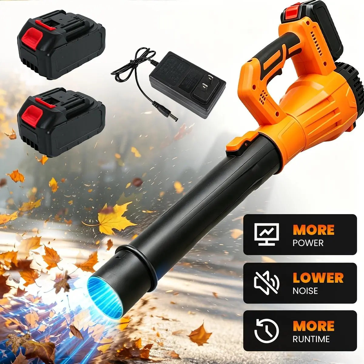 JIASLING High Power Cordless Leaf Blower, 20000RPM Turbo Blower, 580CFM/160MPH Max Airflow, 6 Variable Speeds with Extension Nozzle, Rechargeable Battery, Lightweight Ergonomic Non-Slip Handle for Lawn, Yard, Snow, Pet Hair, Perfect for Father' Day