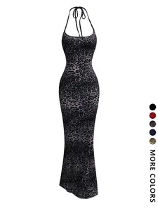 Women's Leopard Print Bodycon Dress, Halter Neck, Sexy Fitted Casual Design, All-Season Fashion, Perfect for Outdoor, Commuting, School, Party Wear