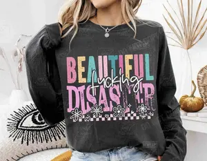 Gildan Beautiful Disaster Shirt Glitter 100% Ring Spun Cotton Softstyle Pullover for Bold Personalities Womenswear  Sweatshirts Casual
