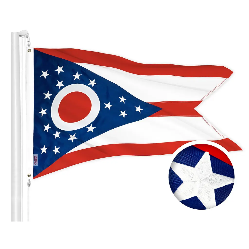 G128 Ohio OH State Flag | 1x1.5 Ft | ToughWeave Series Embroidered 300D Polyester | Embroidered Design, Indoor/Outdoor, Brass Grommets