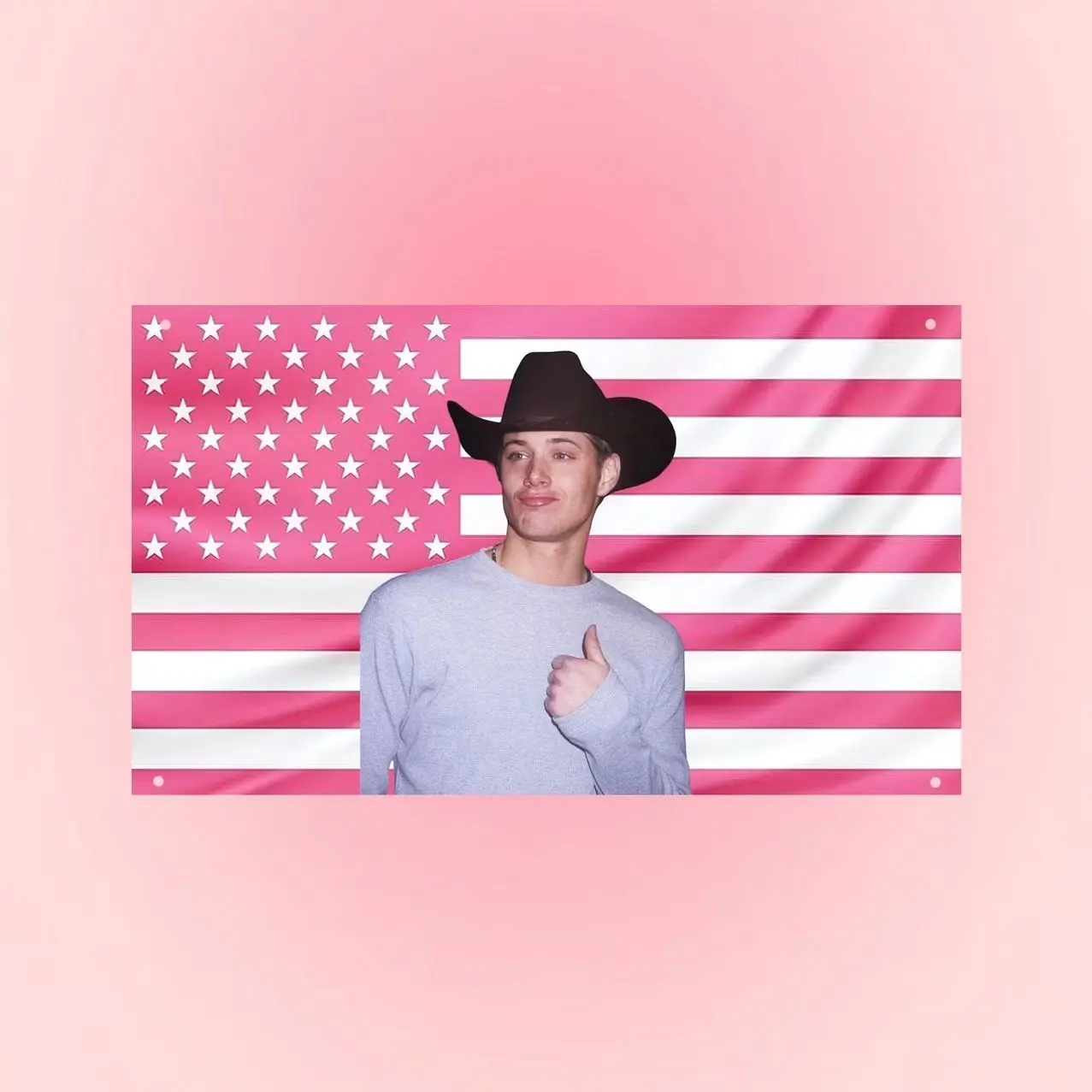 Young Jensen Ackles Flag | Dean Winchester Pink US Flag | Supernatural Wall Tapestry | TV Series Room Decor | Fan Gift