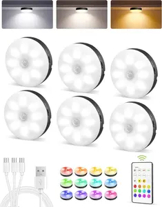 Under Cabinet Lighting, 1000mAh Rechargeable Puck Lights with Remote, 3 Color Temps & 12 RGB Motion Sensor Closet Lights Indoor, Dimmable Under Counter Lights for Kitchen (Black, 6 Packs)