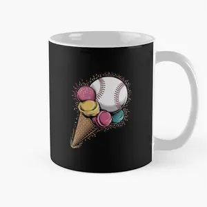 Watercolor Baseball Ice Cream Mug: Colorful Ceramic Cup for Youth Baseball Fans & Sweet Treat Lovers