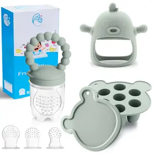 6 in 1 Baby Fruit Feeder Nipple with Food Feeding Set Silicone Breast Milk Freezer Tray for Teething Relief No BPA 3 Sizes Small Medium Large Pea Green
