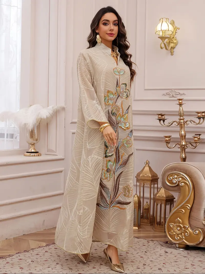 party abaya dress uk Silver Embroidered Sleeves Black Abaya Maxi Dress Modora UK