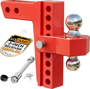 LOCAME Adjustable Trailer Hitch, Fits 2-Inch Receiver Only, 8-Inch Drop/Rise Aluminum Drop Hitch,12,500 LBS GTW-Tow Hitch for Heavy Duty Truck with Double Stainless Steel Locks, Red, LC0014