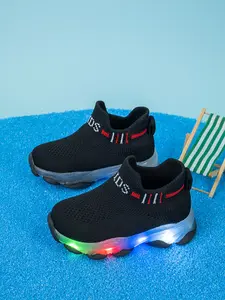 Spring/autumn Mesh Sports Shoes, LED Vibration Light, Anti-Slip Tpr Sole, Wide Elastic Shoe Face, Easy Wear-Off One-Piece Design