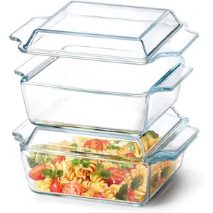 Set of 2 Glass Casserole Dish With Glass Lid, Square 6in x 6in Glass Baking Dish Oven Safe, Mini Casserole Dish with Lid
