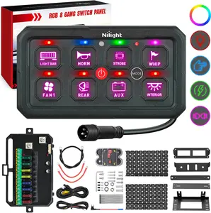 Nilight 8 Gang Switch Panel Circuit Control Relay System APP RGB Backlight Fuse Wiring Harness Toggle Momentary Strobe Flash Modes Automatic Dimmable 12V 24V for Car Truck Camper SUV Car Rearview Mirror Car Air Conditioner