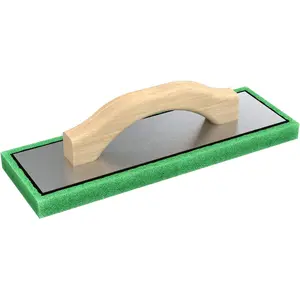 Fine Green Foam Float 12 in. x 4 in. x 3/4 in. with Wood Handle and Durable Aluminum Backing for Smooth Finishing