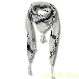 Authentic Palestinian Kuffiyeh Cotton Scarf for Female, Handmade with Sharshoba Embroidery, Fringe Trim, 47x47 In, Machine Washable Fashion Accessory