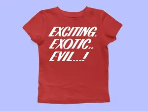 Exciting, Exotic, Evil Y2K baby Tee  Funny Crop Top Women's Retro Y2K Shirt  Gift for her  Pinterest Style Aesthetic Clothing Unique