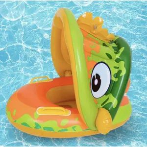 Dinosaur sunshade seat ring with sunshade, swimming ring for children, boys and girls, thickened cartoon steering wheel, suitable for 1-3 years old