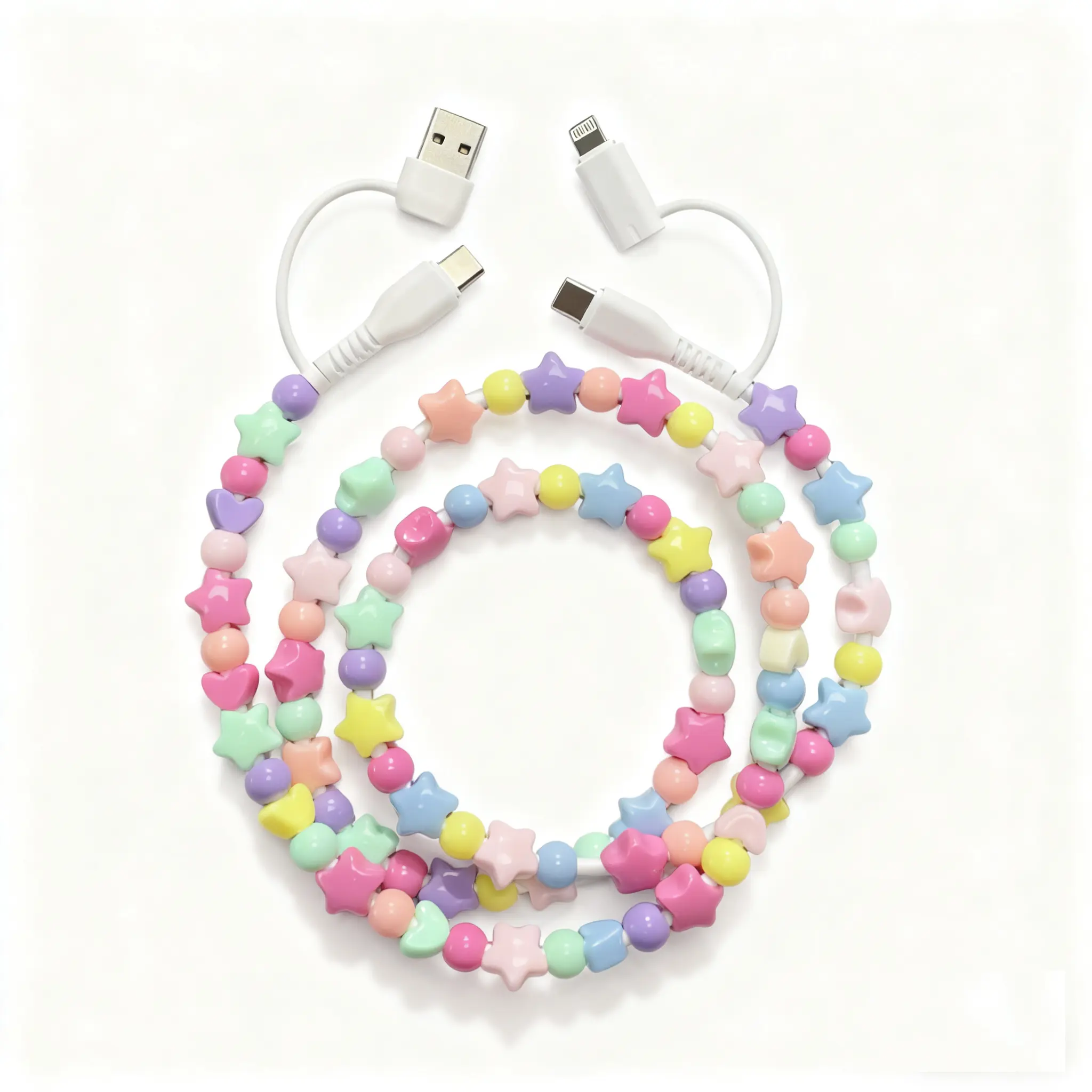 Pearl beaded 4in1 charging cable stylish shine - Fit for all device USBC & Lightening for iPhone&Samsung Type-C