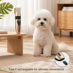 Rechargeable Low Noise Pet Hair Clipper Kit, Cordless Quiet Dog & Cat Grooming Trimmer, Ceramic Blade Electric Shaver with 5 Adjustable Lengths for Small Large Animals