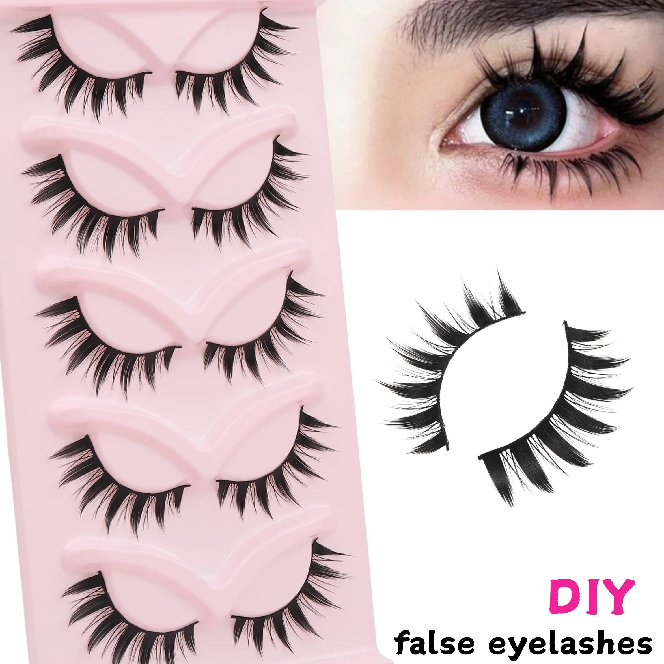 3D Thick false eyelashes, Diy dramatic lashes, 5 pairs of thick eyelashes, creating a dramatic eye effect, false eyelash extension style, Cosmetic false lashes