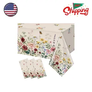 3 Pcs Spring Floral Tablecloth, Butterfly Wildflower Plastic Disposable Tablecloth