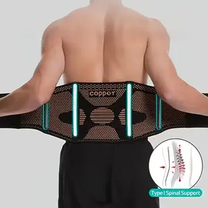 Adjustable Copper Waist Support Belt, Breathable Elastic Back Support for Men & Women, 4 Support Rods Adjustable Spine Alignment Ideal for Sports & Fitness
