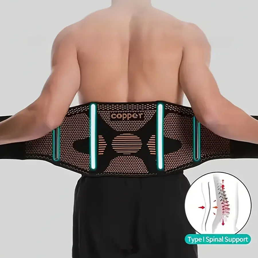 Adjustable Copper Waist Support Belt, Breathable Elastic Back Support for Men & Women, 4 Support Rods Adjustable Spine Alignment Ideal for Sports & Fitness, Breathable Posture Belt