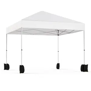 Garvee 10x10ft Pop Up Canopy Tent 1-Person Setup - Commercial Instant Shelter with Wheeled Bag, 4 Sandbags & 8 Spikes, Waterproof for Parties, Camping, Outdoor Events, White