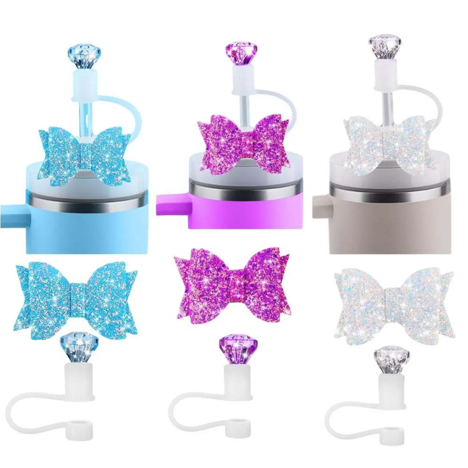 Bow Straw Toppers Cute Straw Lid Cover Caps Decorations Decor Accessories for 40/30/20oz Cup Reusable Straw Covers Caps Tumblers Accessories