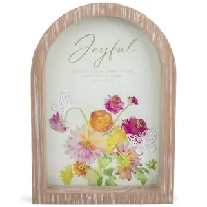 360 Stand Dickson FRMAS26 Arch-Shape Framed Glass Picture Frame with 9 x 13" Glass Insert, Floral Decor, "Be Joyful In Hope" Design, Dimensional Wall Display, Photo, Room Decor