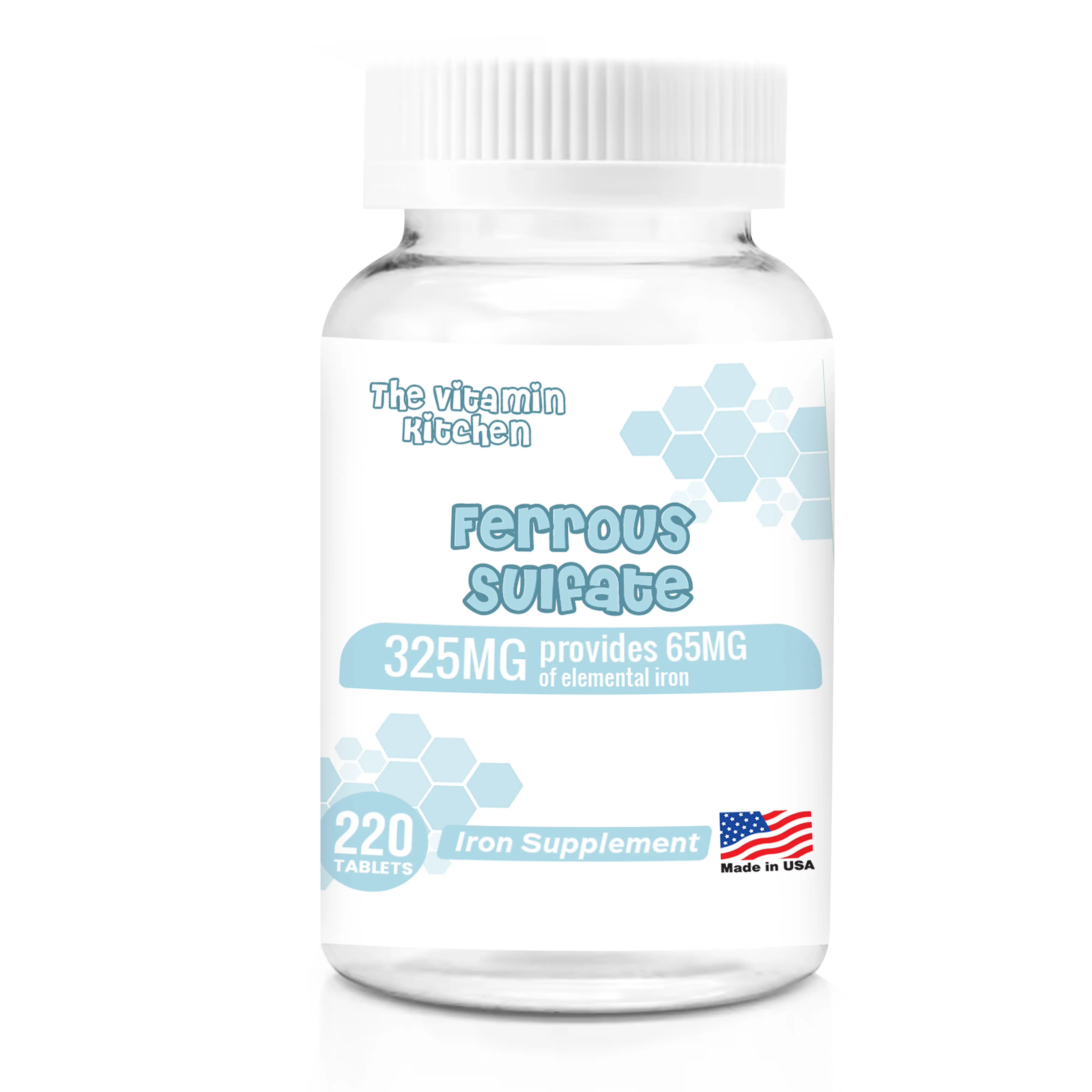 The Vitamin Kitchen Ferrous Sulfate 325 mg (65 mg Elemental Iron) High Potency Iron Supplement | No Artificial Color Additives - 220 Tablets Made in USA