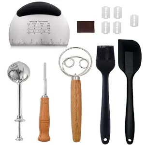 Baking Tool Set, 12pcs/set Stainless Steel Flour Cutter & Mixing Tool, Bread Shaping Tool, Dusting Tool, Silicone Scraper & Brush Set