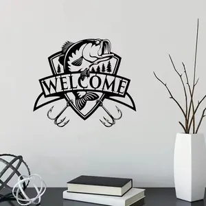 Fishing Metal Welcome Sign, Bass Fishing Art, Fish Metal Sign for Cabin Decor, Ideal Fisherman Gift & Iron Art