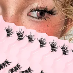 7 Pairs Half Eye False Lashes, Mermaid Long Fiber, Fish Tail Transparent Stem, Eyelash Extension 4-16mm, Essential for Dates/parties/trips, Cosmetic