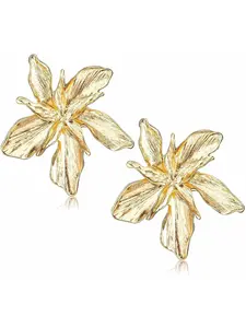 1 Pair of Golden Statement Earrings Girls Exaggerated Geometric Earrings Irregular Punk Fashion Big Gold Drop Earrings Fan-shaped Twisted Rectangular Leaves Flowers Chunky Earrings Jewelry Stud Earring Jewelry