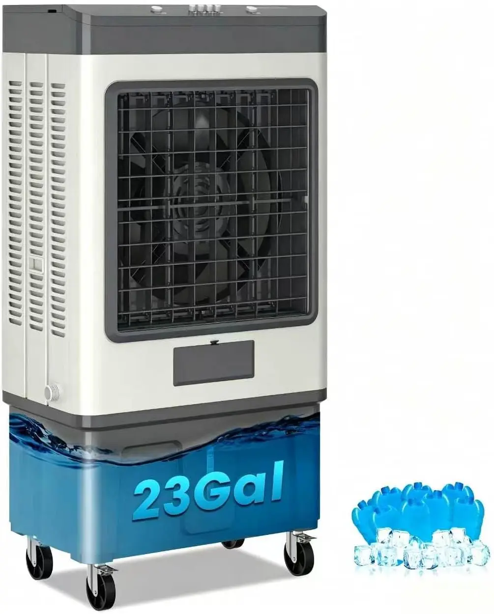 VCJ JD-T130 7000CFM Swamp Cooler, Evaporative Air Cooler with 23Gal Water Tank, 8 Ice Packs, 120°Oscillation, 3 Speeds, Swamp Cooler Air Conditioner for Outdoor Patio Garage Commercial Industrial Use