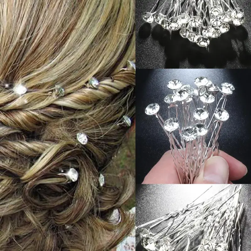20pcs Rhinestone Decor Hair Pin, Pin For Wedding Bouquets, Hair Accessories For Women & Girls, Hair Clip